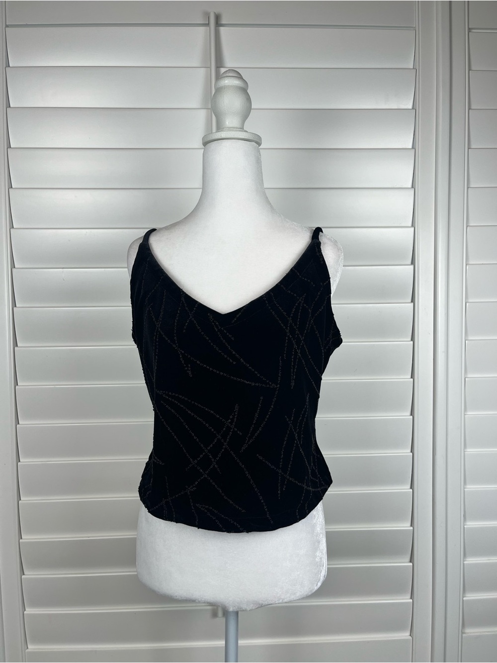 Vintage Velvet Black Beaded V-Neck Sleeveless Tank Top Size Medium